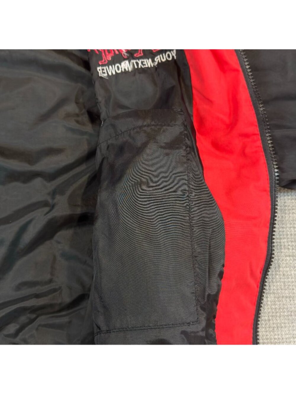 Vintage Turning Point Grasshopper Your Next Mower Jacket Size XL Black Red Pocke - Picture 10 of 16